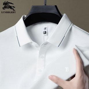 奢侈品伦巴宝利娇男士polo衫2024新款桑蚕丝高端休闲翻领长袖t恤