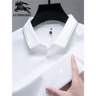 国际大牌伦巴宝利娇男士短袖t恤夏季桑蚕丝休闲高端翻领polo衫潮