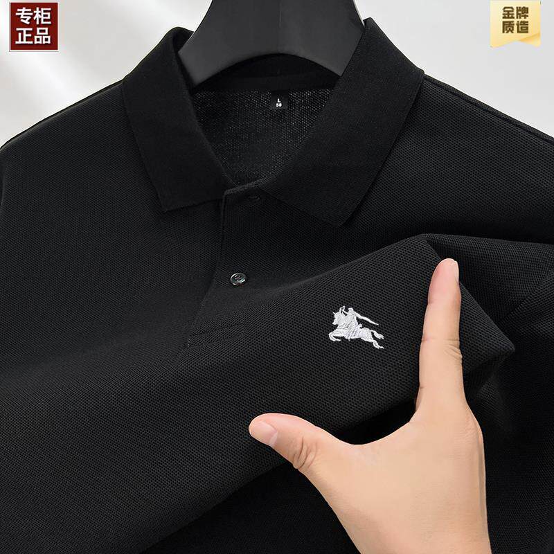 欧洲站伦巴宝利娇男士丝光纯棉长袖T恤春秋季高端翻领POLO打底衫t
