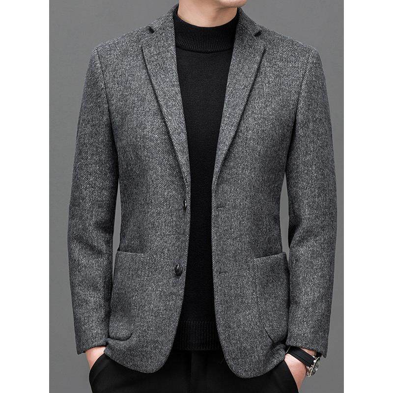 英伦风欧洲轻奢商务高端纯色羊毛开衫西装男款加厚休闲西服外套男
