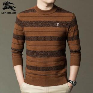 奢侈品伦巴宝利娇100%纯羊毛衫男士圆领针织毛衣打底衫2024秋冬季