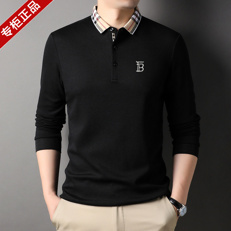 春秋大牌正品伦巴宝利娇长袖t恤男士纯棉翻领高端商务休闲POLO衫