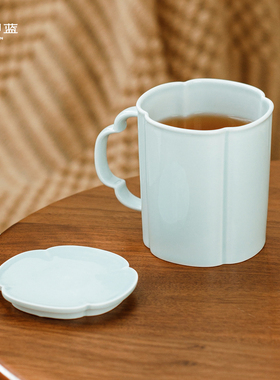 蓝印东方景德镇陶瓷水杯挂耳咖啡杯女生高颜值杯子带盖马克杯茶杯