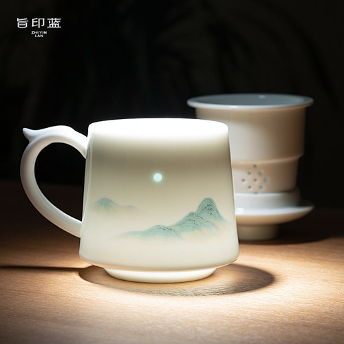 景德镇陶瓷杯茶水分离带盖带过滤