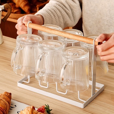 客厅待客水杯套装高颜值家用家庭茶杯水杯带把手柄喝水杯子杯架