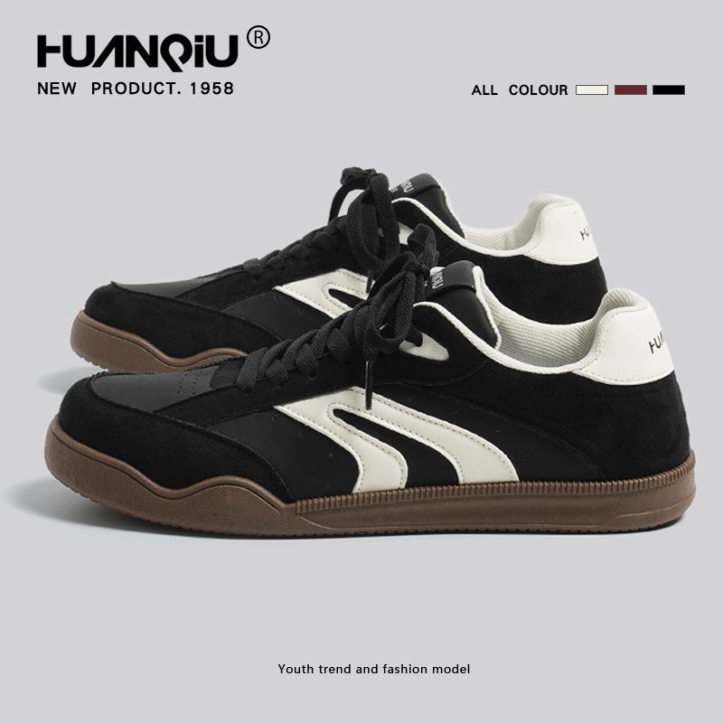 环球黑色德训鞋男款2025秋冬新款ins简约百搭小黑鞋休闲运动板鞋