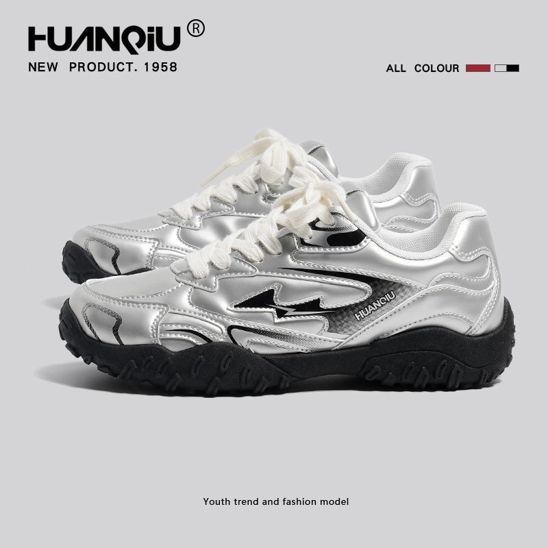 环球银色复古德训鞋女款2025春秋季新款小众设计登山鞋休闲运动鞋