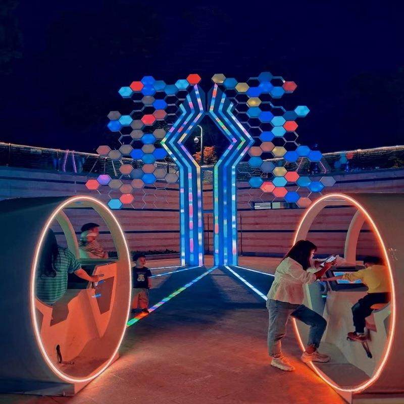 网红动感发电单车喷泉无动力发光游乐设备景区脚踏车