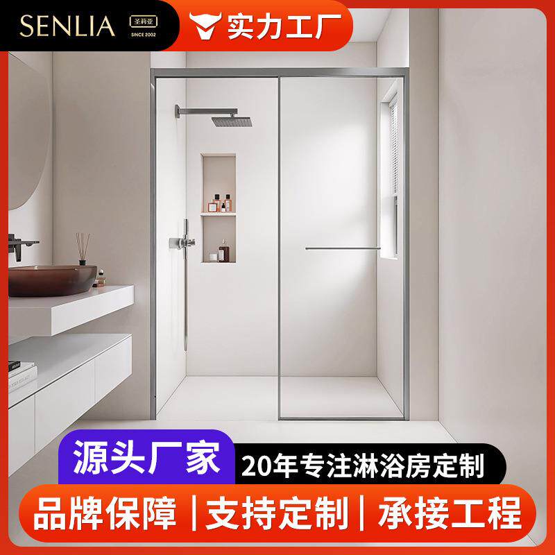 圣莉亚淋浴房浴室隔断极窄一字型缓冲双移门卫生间淋浴门洗澡间