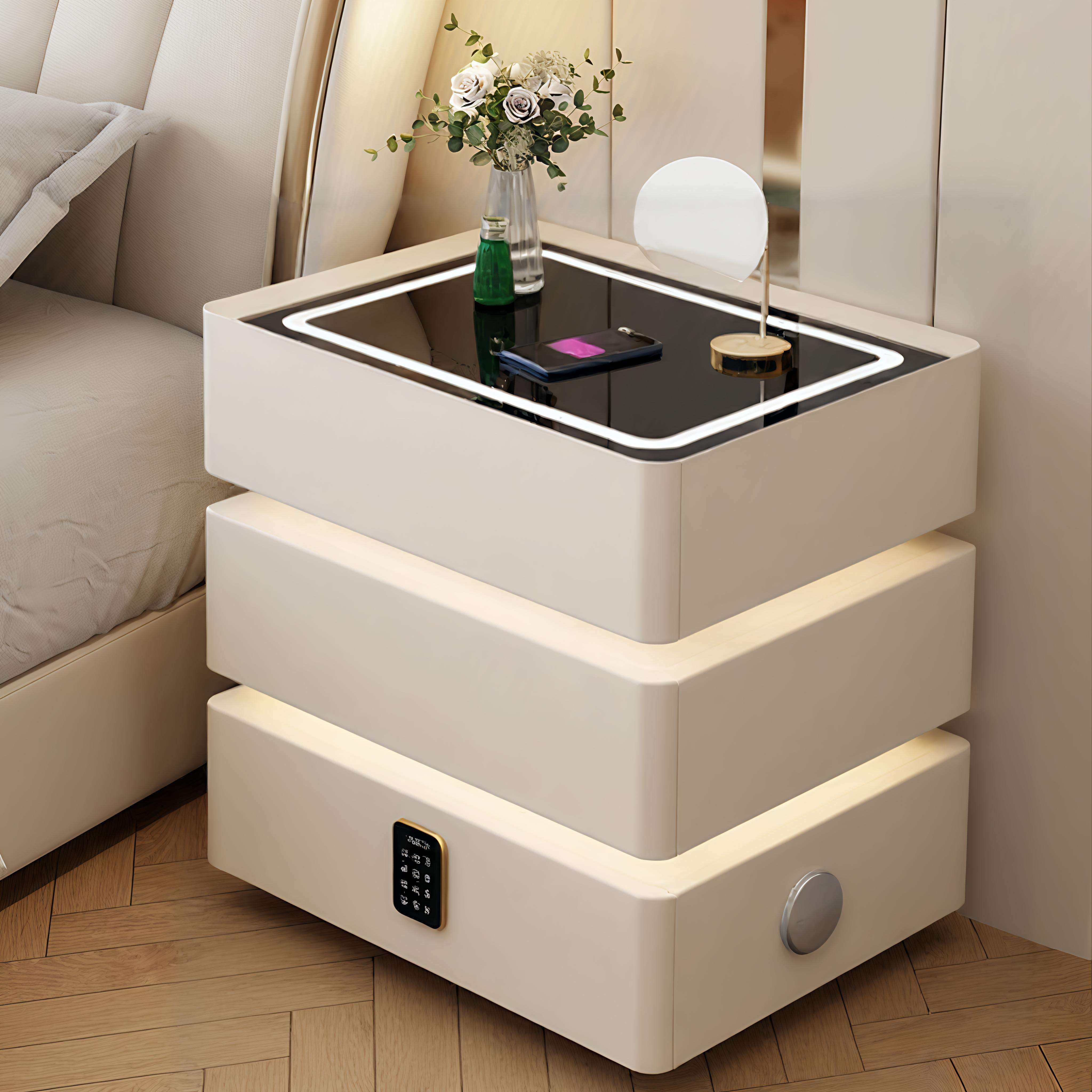 免安装轻奢床头柜智能带灯密码锁多功能家用卧室感悬浮床边柜