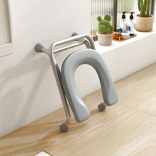 U型不锈钢折叠老人座便凳卫生间坐的中空凳子家用坐便椅结实防L&