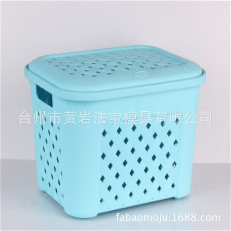 蓝色藤条镂空储物箱模具 带盖子塑料箱收纳箱模具 生活用品模具