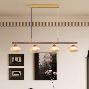 胡桃木餐厅灯吊灯三头玻璃北欧led餐桌饭厅灯 吧台灯具 现代中式