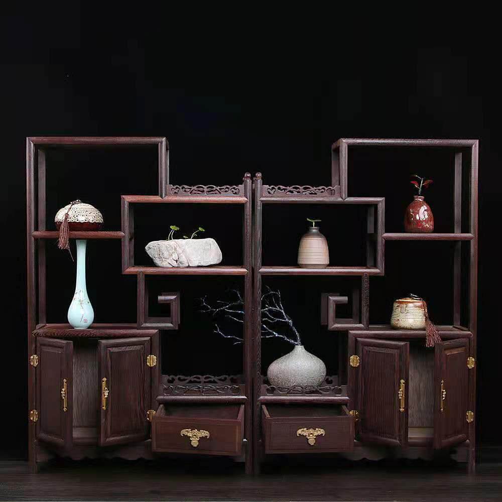 鸡翅木实木博古架中式玄关隔断多宝阁客厅花瓶壶工艺品置物架工厂