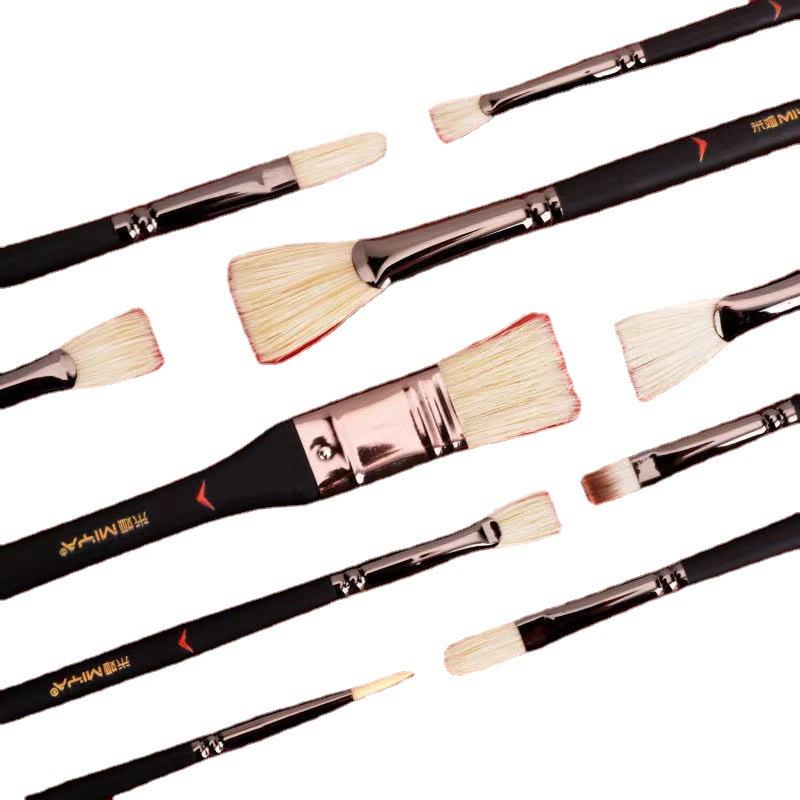 黑骑士水粉笔套装美术画笔11支装扇形笔画笔油画笔排笔猪鬃