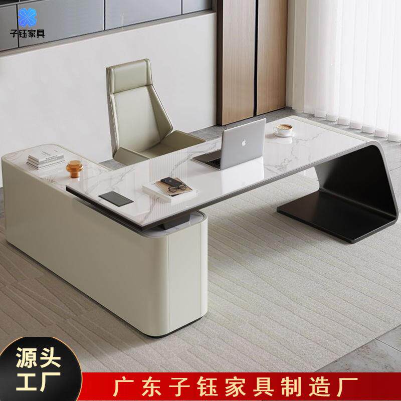 轻奢极简书桌客厅大长桌转角实木办公桌设计师电脑桌新款意式