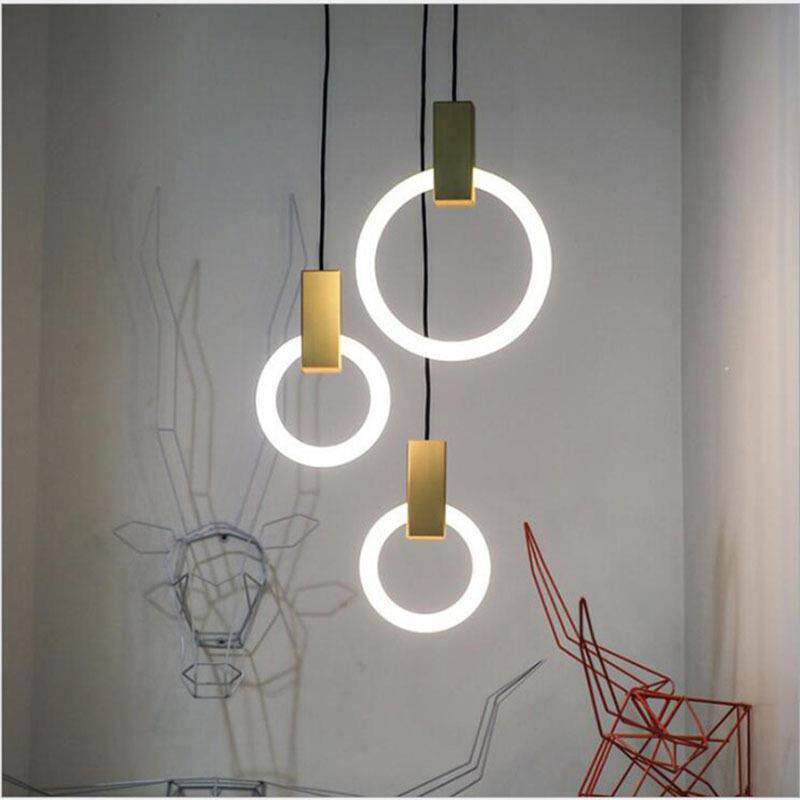 北欧样板房客厅别墅餐厅卧室床灯头组合个性光环旋转楼梯圆环吊灯