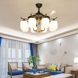 新中式隐形风扇客厅灯中国风风扇吊灯带遥控创意led餐厅卧室灯具