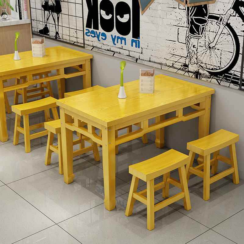 实木快餐桌椅组合烧烤小吃店餐桌椅面馆饭店餐厅碳化木火锅桌儿童