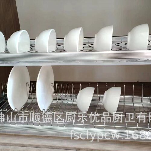内置碗碟架厨房双层铝合金不锈钢304碗碟篮橱柜固定碗碟收纳架