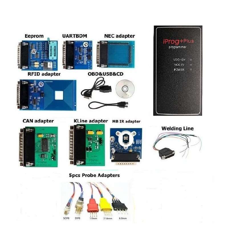 Iprog+ Plus Pro 777 for IMMO/Mileage/Airbag Reset 8个适配器
