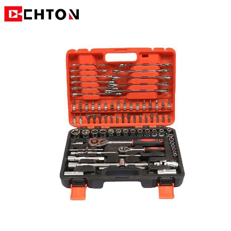 78件套汽修铬钒钢快速棘轮扳手两用扳手批头接杆套筒工具套装