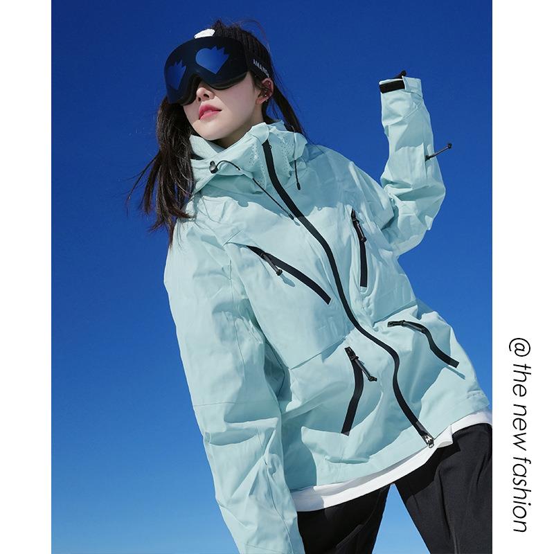网红潮牌滑雪服套装女防水拉链魔术贴男加绒加厚大码保暖裤子外套