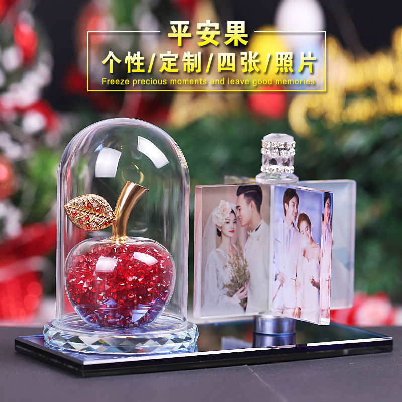 水晶苹果摆件风车旋转个性定制四张照片纪念品家居装饰品创意礼品
