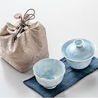 "Blue Ice Flower" crystal kiln transformation flower mouth master cup, single cup ceramic tea tasting cup, portable travel high-temperature tea cup thumbnail 4