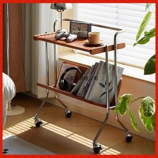 可移动茶几床头樱桃木书架中古小推车实木边几置物架客厅沙发复古