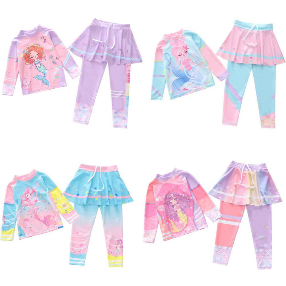 新款儿童泳衣女分体长袖长裤裙沙滩防嗮泳装中大童女童游泳衣