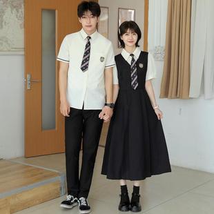 假两件连衣裙小学初中生毕业照服装 高中生短袖 套装 班服学院风夏季