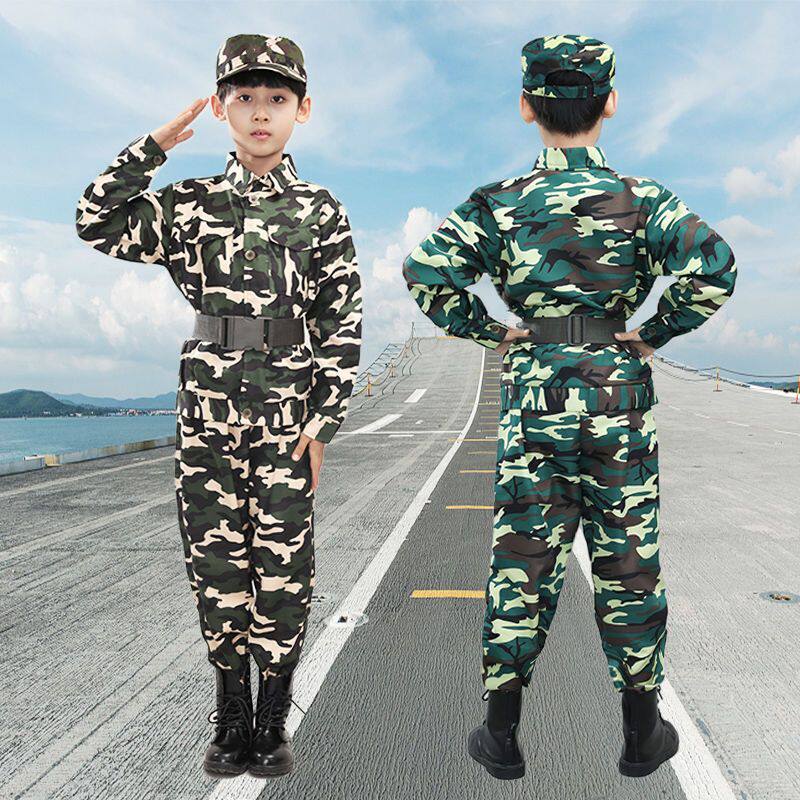 儿童迷彩服套装男童女孩幼儿园圆领短袖t恤夏令营军训服装军版