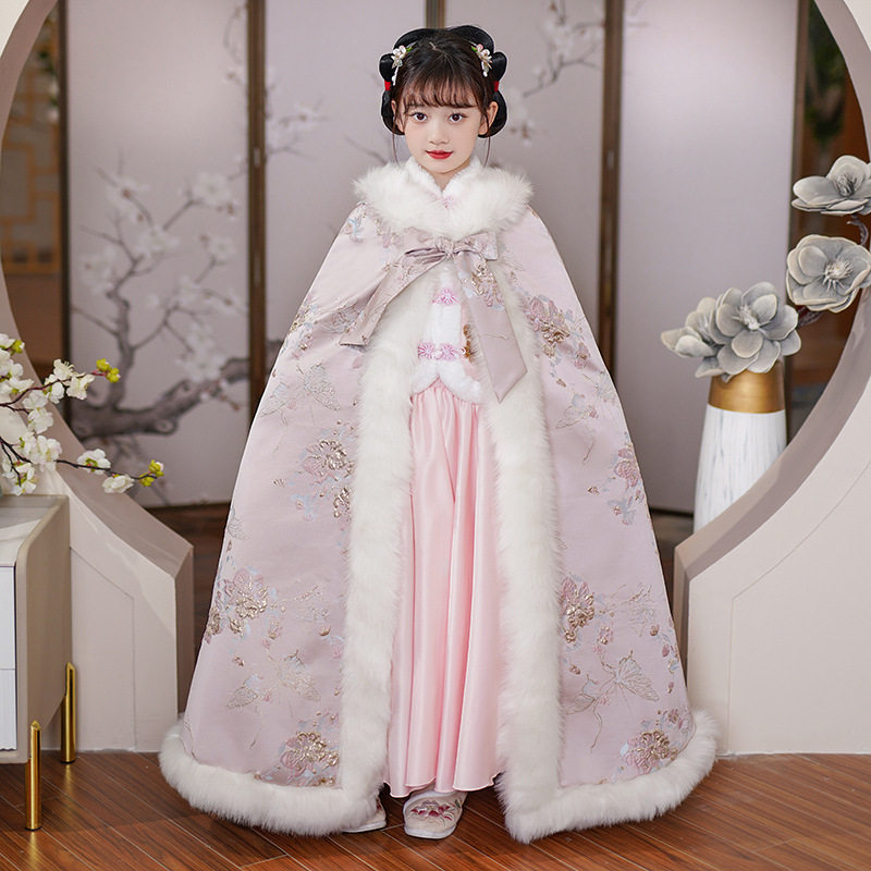 女童汉服披风秋冬季儿童古装唐装外出古风连帽斗篷保暖外套中国风