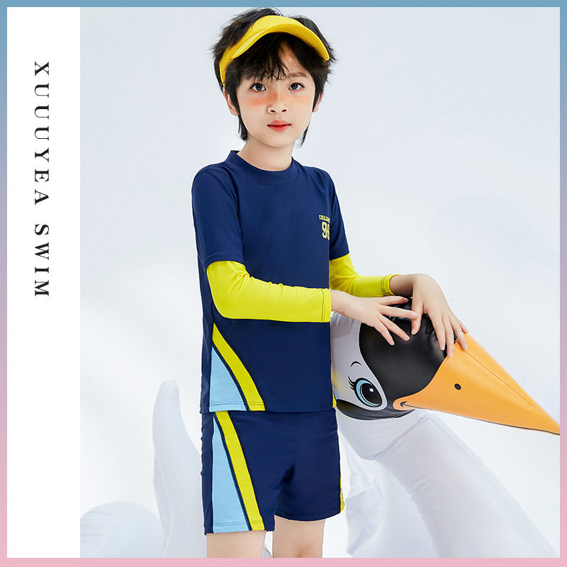 2023夏季新款儿童泳衣 中大童男女游泳衣青少年连体短袖游泳套装