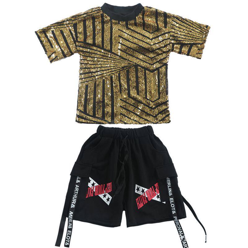 男童爵士舞街舞演出服男孩亮片表演服说唱弹吉他架子鼓手服装成人