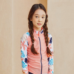 拉链 新款 防晒速干开衫 长裤 女大童游泳衣 青少年泳衣女孩分体长袖