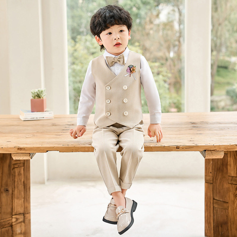 儿童西服2024新款英伦绅士马甲套装男童花童婚礼服摄影主持演出服