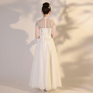 白色女童古筝演出服儿童超仙民乐合唱表演服主持人艺考礼服中国风