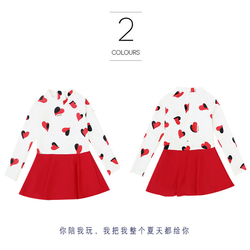 儿童泳衣女童裙式连体泳装 海边度假长袖防晒宝宝游泳衣