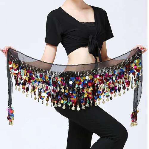 肚皮舞腰链彩片铜锣腰巾印度舞蹈腰带演出臀巾初学者练习腰封配饰