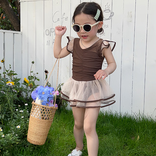 中小童女宝宝咖色小公主纱裙沙滩泳衣 夏季 新款 女童连体泳装