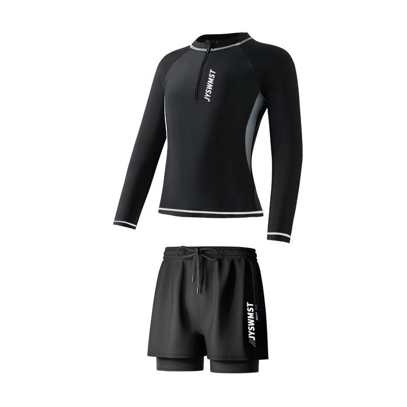 极扬儿童泳衣男童2024新款中大童青少年分体长袖防晒泳装男孩泳裤