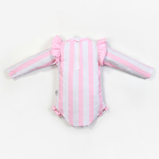 女童泳衣连体可爱卡通兔子长袖 防晒游泳衣小中大童条纹女孩泳装