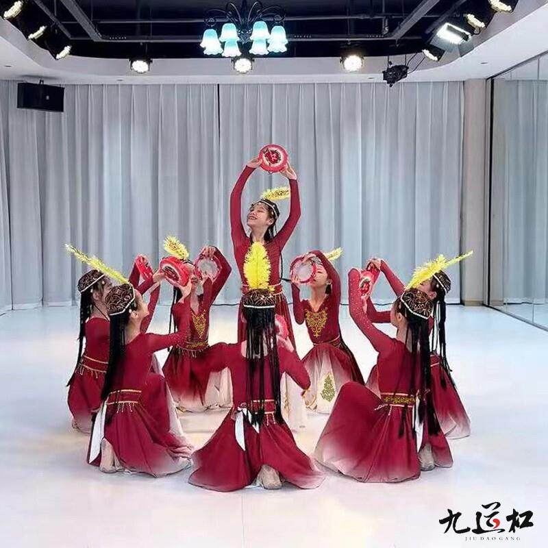 新疆舞蹈服儿童演出服维吾尔民族舞蹈石榴红了小小古丽花表演服女