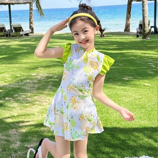 中大童女孩专业游泳衣 时尚 儿童泳衣连体女童泳装 中国风可爱新中式