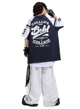 少儿locking街舞服装潮酷男童宽松套装女童waacking舞台演出服夏