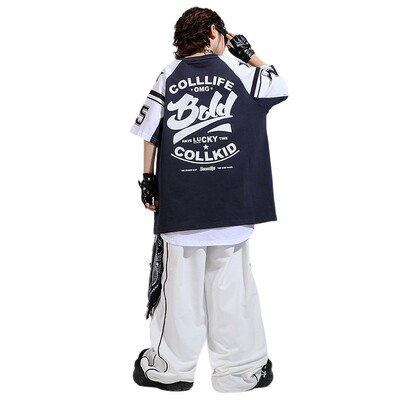 少儿locking街舞服装潮酷男童宽松套装女童waacking舞台演出服夏