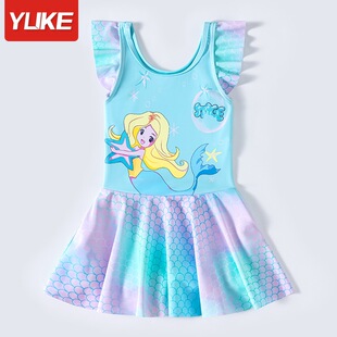 连体防晒游泳衣女童中大童可爱公主泳装 儿童泳衣女孩2023新款 夏季