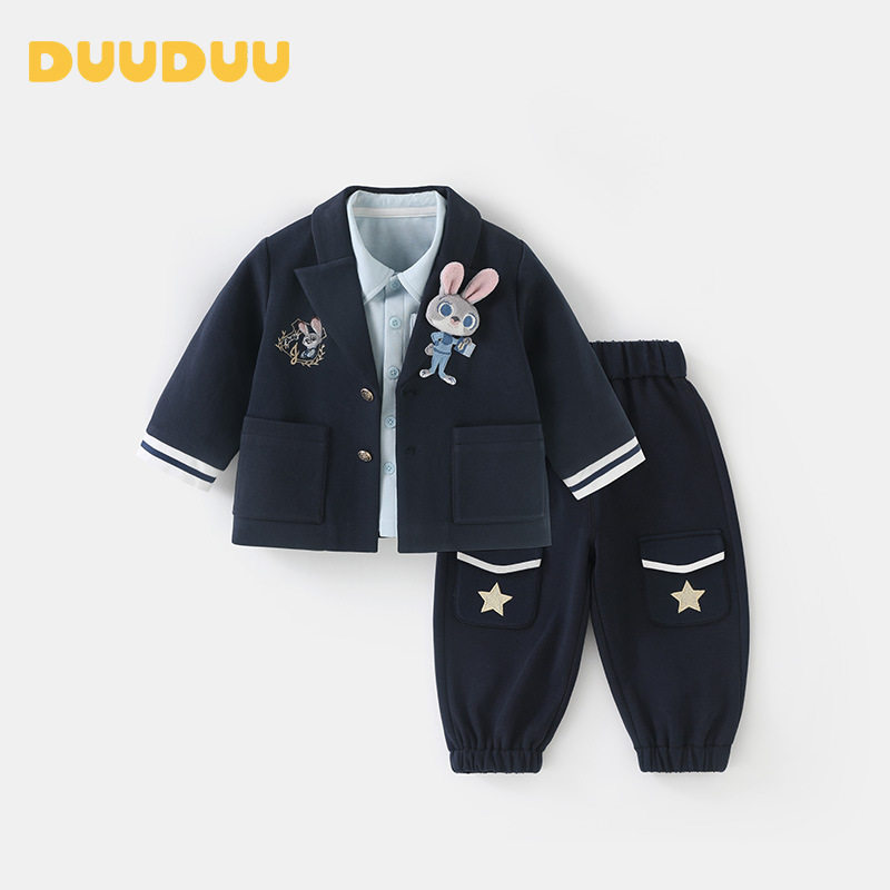 DUUDUU兔子警官2025春款学院风宝宝衣服衬衣裤子外套女童西服套装